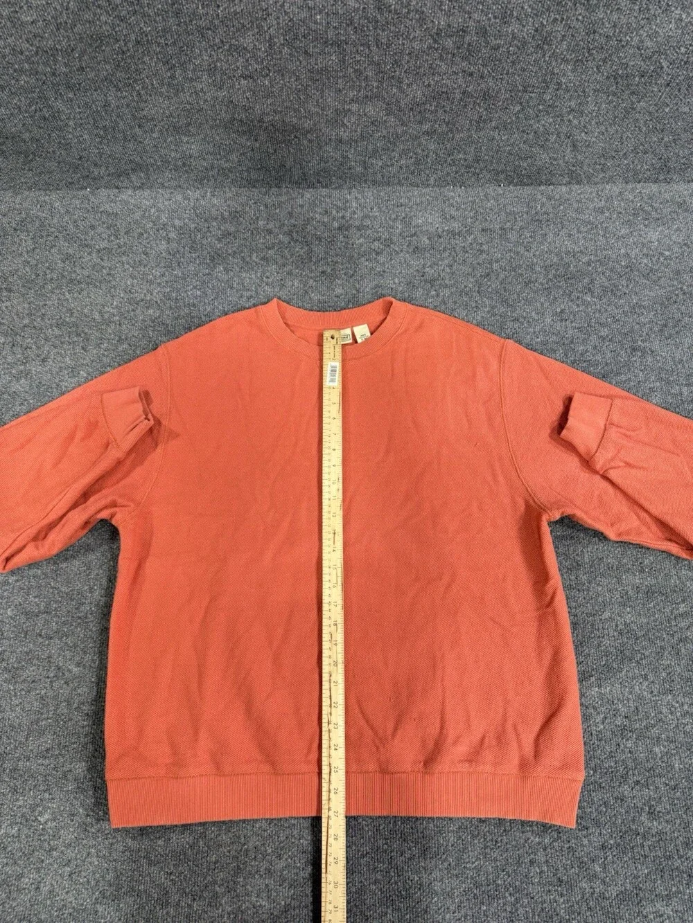 LL Bean Mens L Orange Cotton Crewneck Sweatshirt Pullover Textured Knit